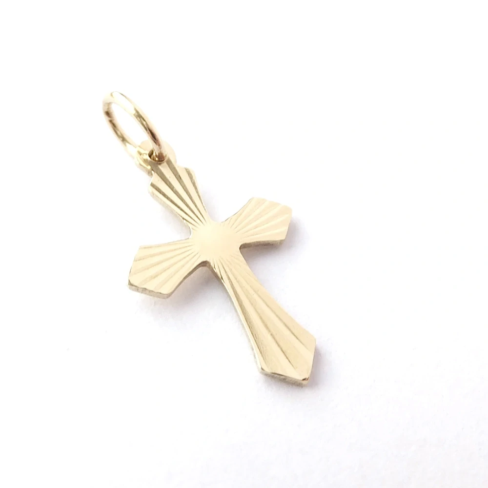 Zlatý přívěsek kříž, Au 14K 585/1000, váha 0,74 g, použité zlato