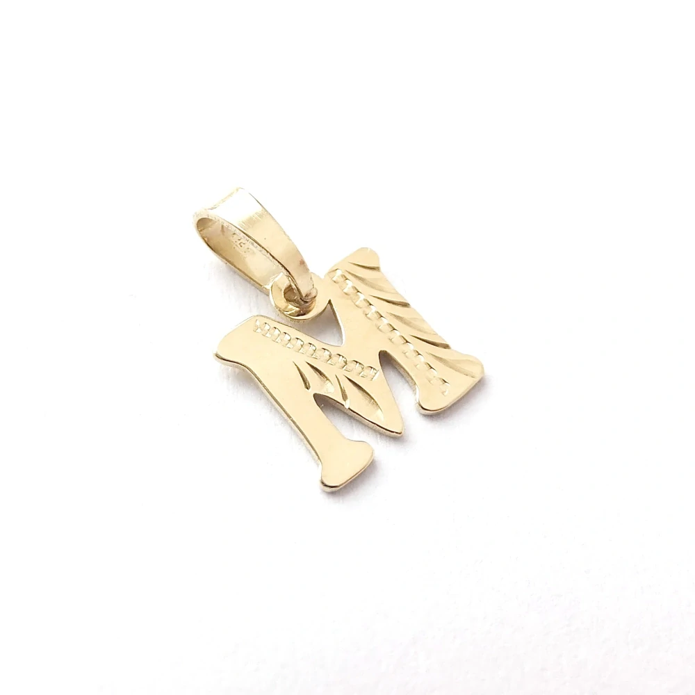Zlatý přívěsek písmeno M, Au 14K 585/1000, váha 0,49 g, použité zlato