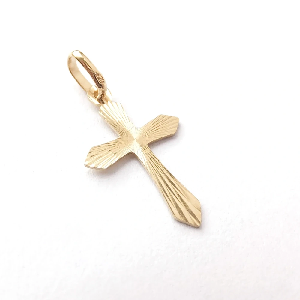 Zlatý přívěsek kříž, Au 14K 585/1000, váha 0,34 g, použité zlato