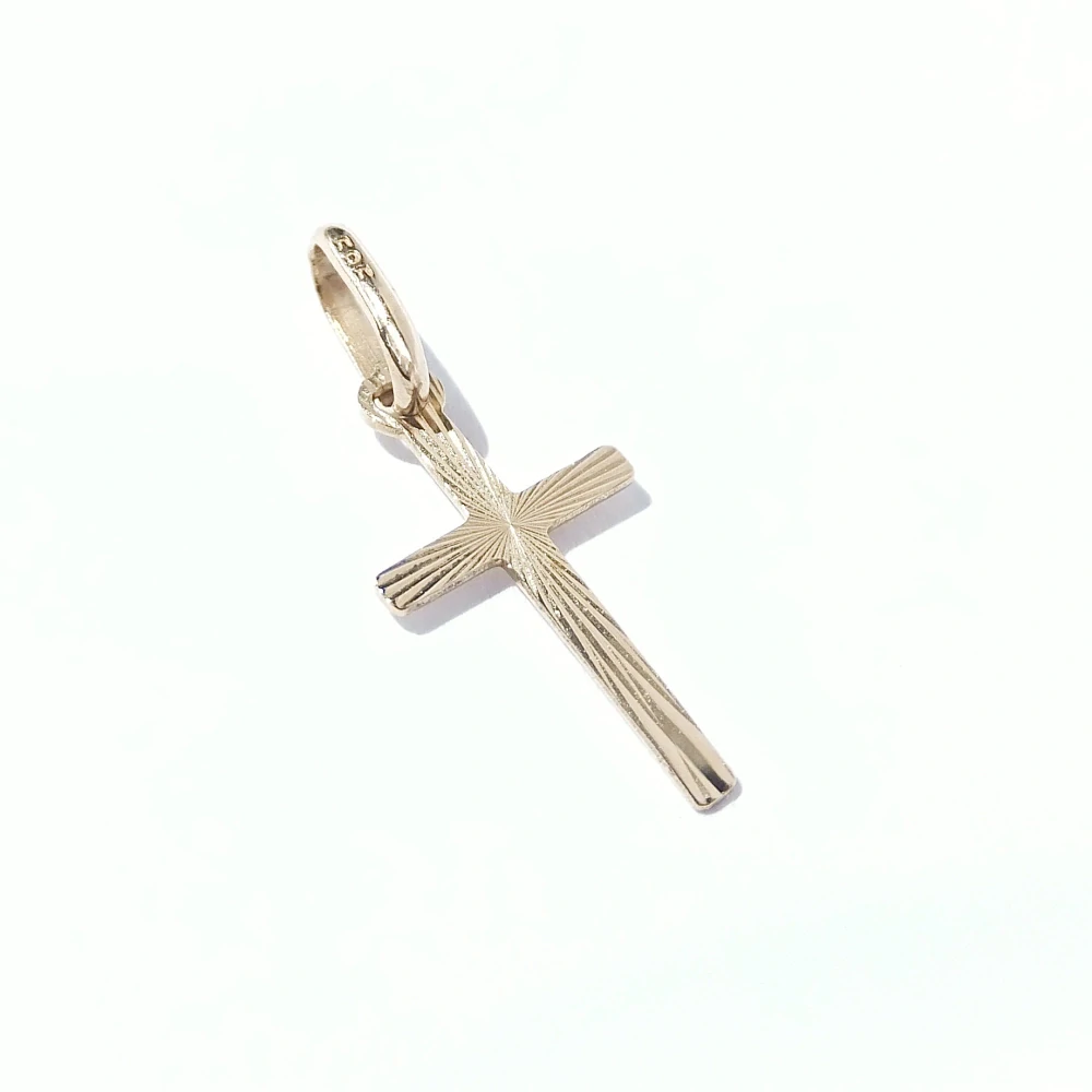 Zlatý přívěsek kříž, Au 14K 585/1000, váha 0,28 g, použité zlato