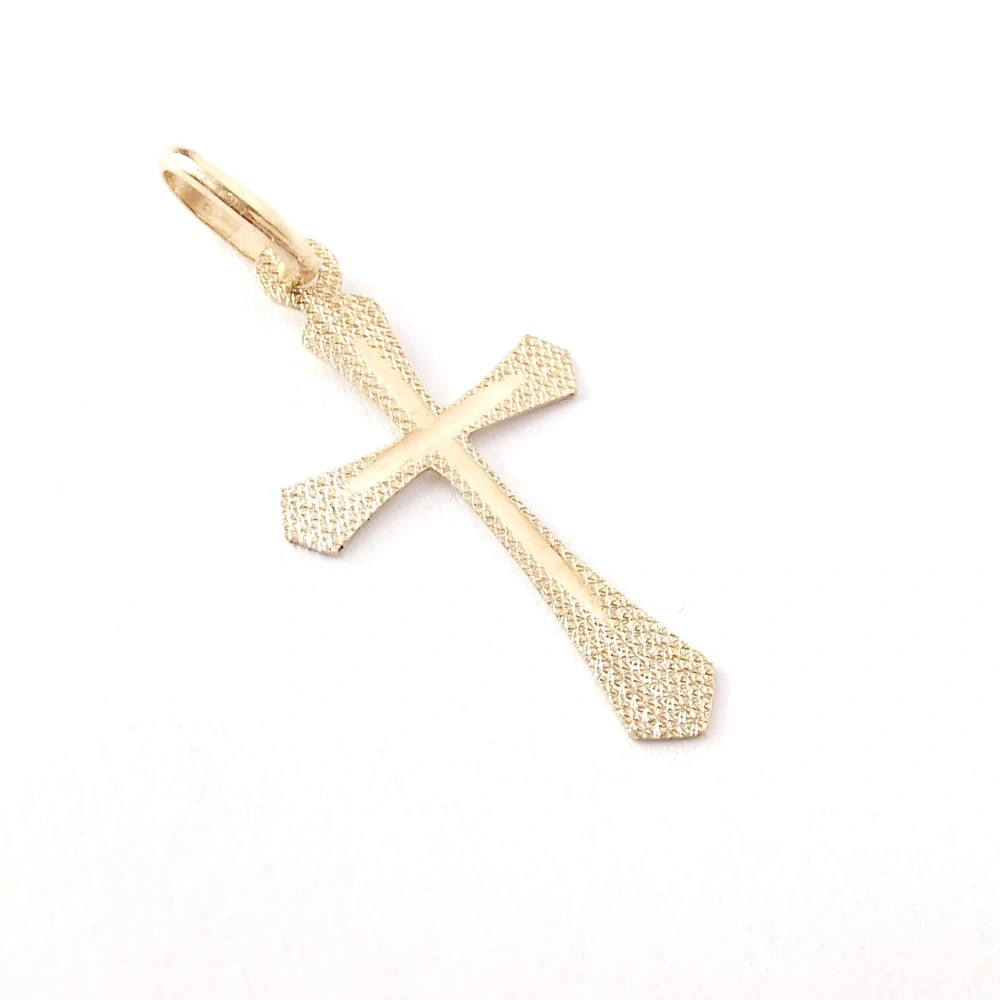 Zlatý přívěsek kříž, Au 14K 585/1000, váha 0,32 g, použité zlato