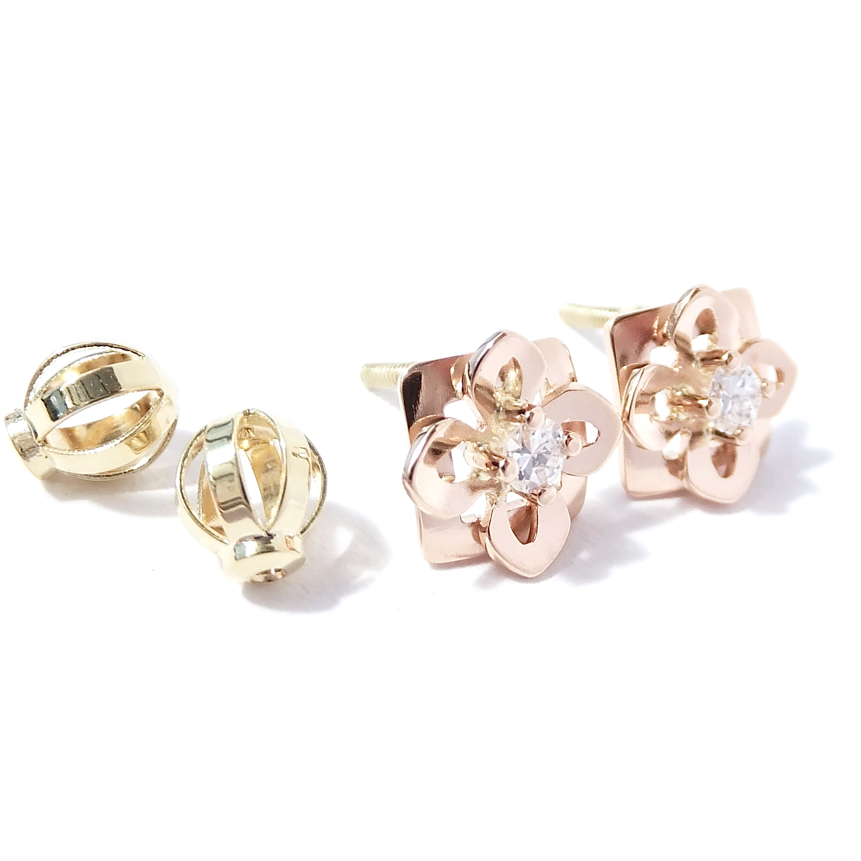 Zlaté náušnice s brilianty, Au 14K 585/1000, váha 1,61 g