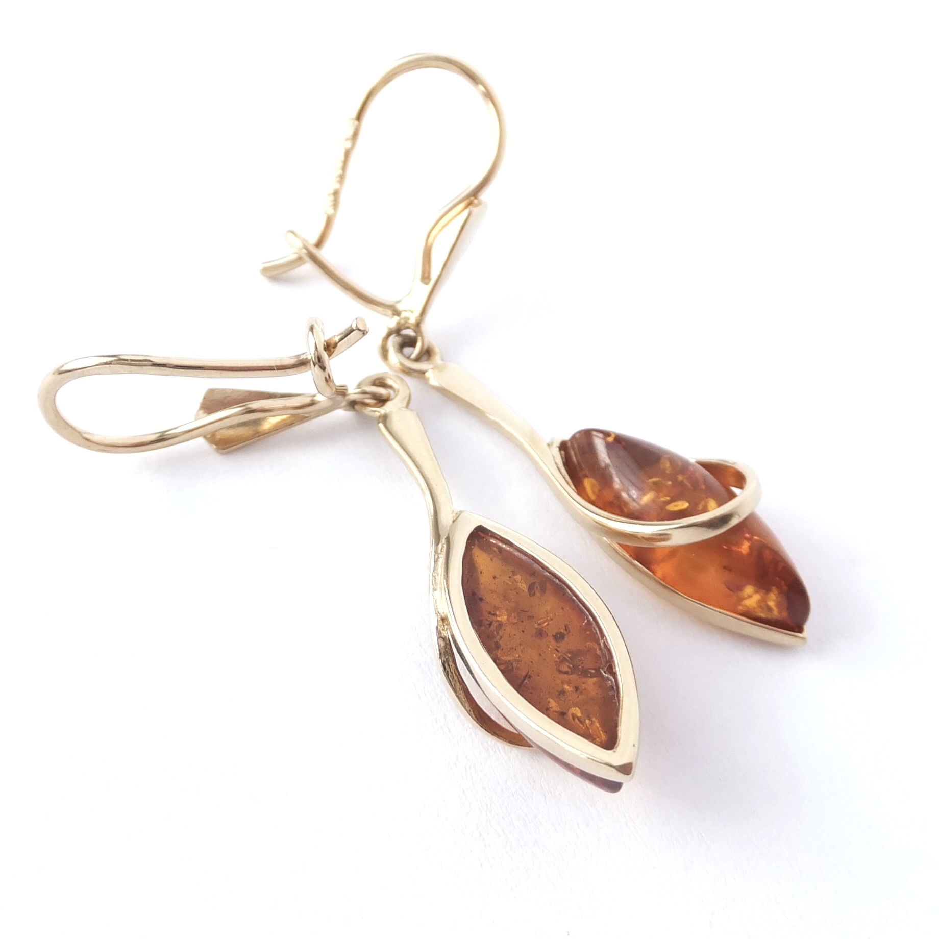 Zlaté náušnice s jantarem, Au 14K 585/1000, váha 2,90 g, použité zlato