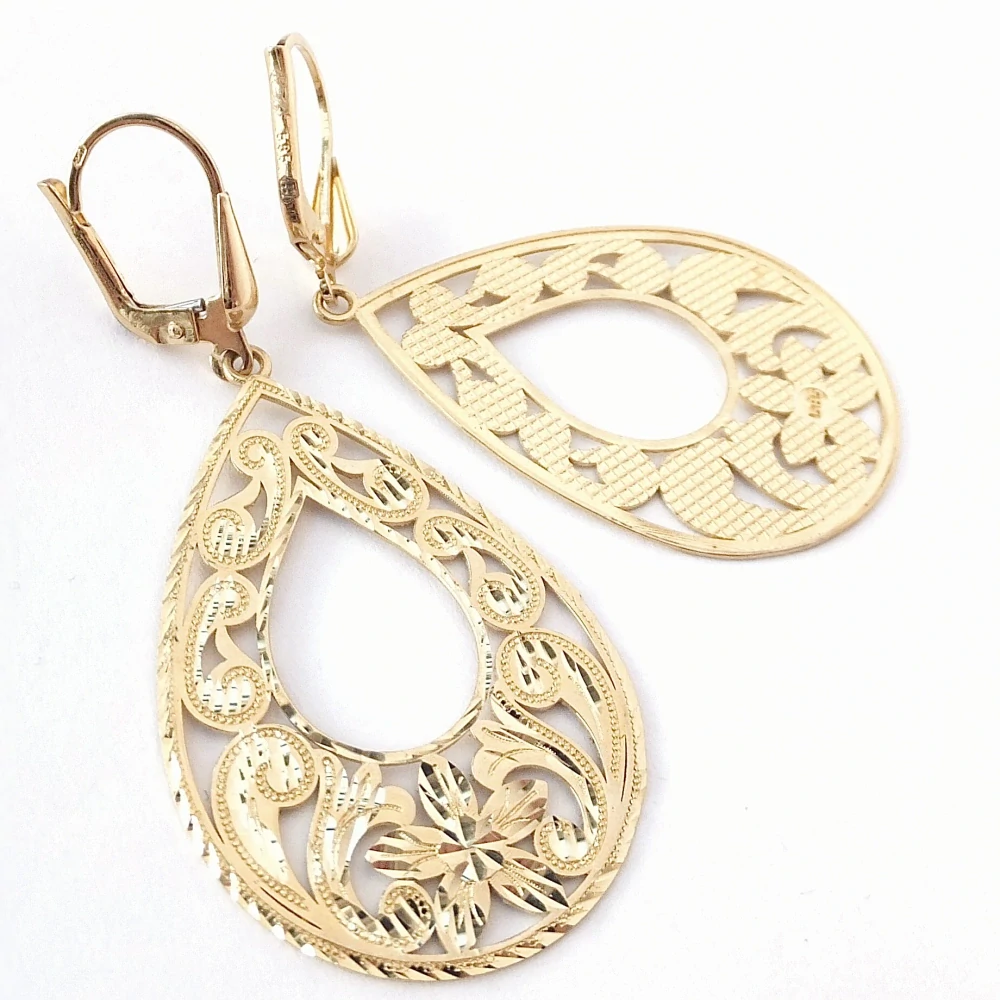 Zlaté visací náušnice, Au 14K 585/1000, váha 6,03 g