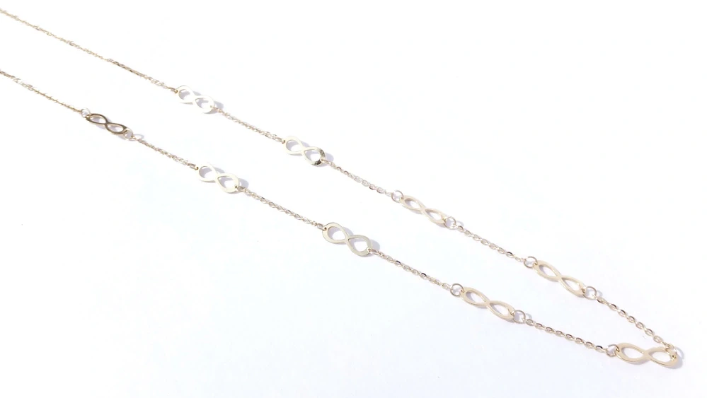 Zlatý náhrdelník nekonečno, Au 14K 585/1000, váha 2,22 g