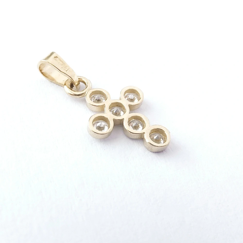 Zlatý přívěsek kříž, Au 14K 585/1000, váha 0,64 g, použité zlato