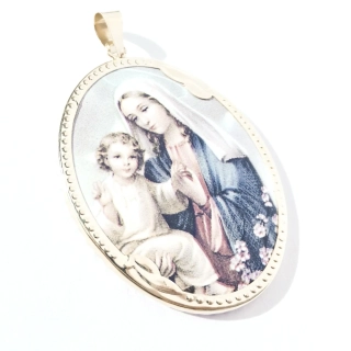 Zlatý přívěsek s Madonkou, Au 14K 585/1000, celková váha 9,51 g, použité zlato