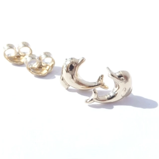 Zlaté náušnice delfínci, Au 14K 585/1000, váha 2x 0,43 g