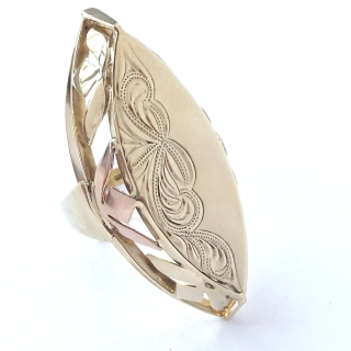 Zlatý prsten, Au 14K 585/1000, váha 9,86 g, použité zlato
