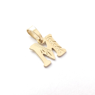 Zlatý přívěsek písmeno M, Au 14K 585/1000, váha 0,49 g, použité zlato