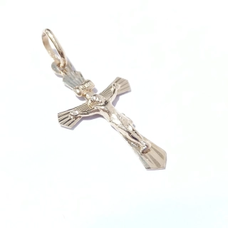 Zlatý přívěsek kříž, Au 14K 585/1000, váha 0,49 g