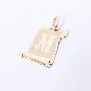 Zlatý přívěšek listina s písmenem M, 14K 585/1000, váha 0,49 g