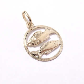 Zlatý přívěsek znamení Ryby, 14K 585/1000, váha 0,73 g