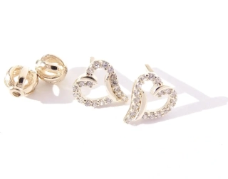 Zlaté náušnice srdíčka, Au 14K 585/1000, váha 1,44 g